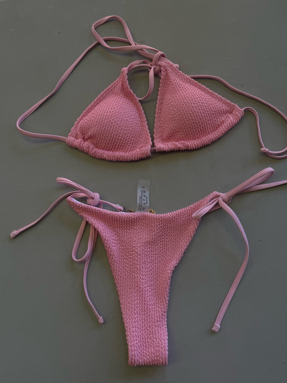 Pink Textured String Bikini Set